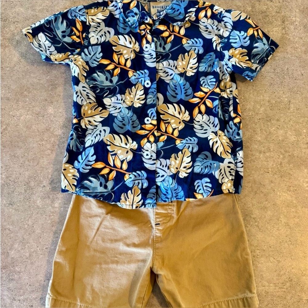 Brooklyn Boys- Kids Blue Leaf Print Matching Set, Size 3T
